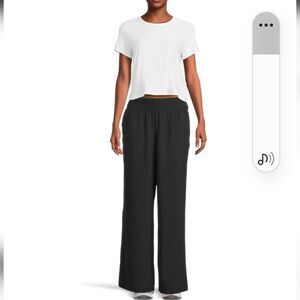 Calvin Klein Womens Black High Waist Wide Leg Pants Pockets sz 1X